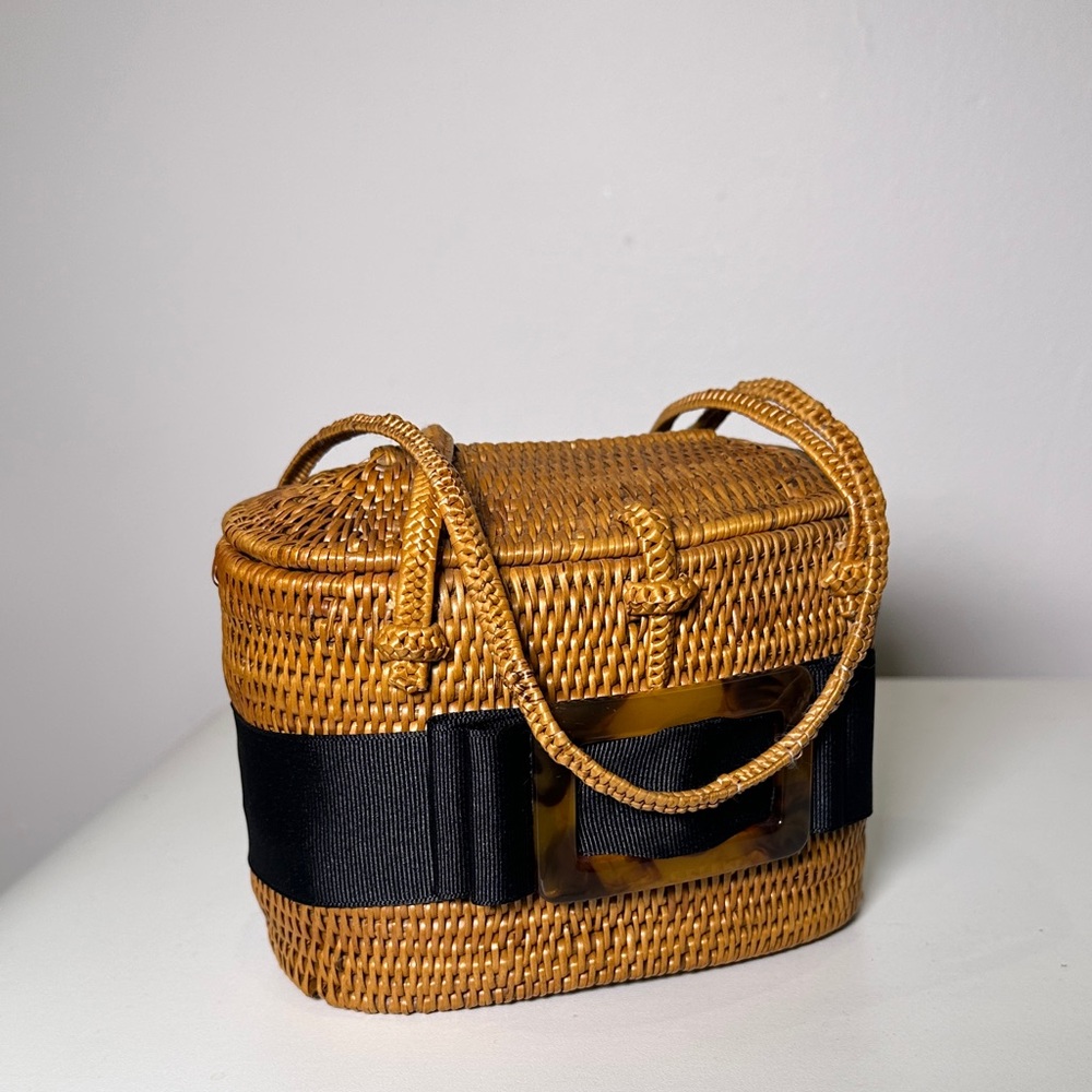 Chic Tan Woven Mini Bag with Black Accent - Picture 7 of 15